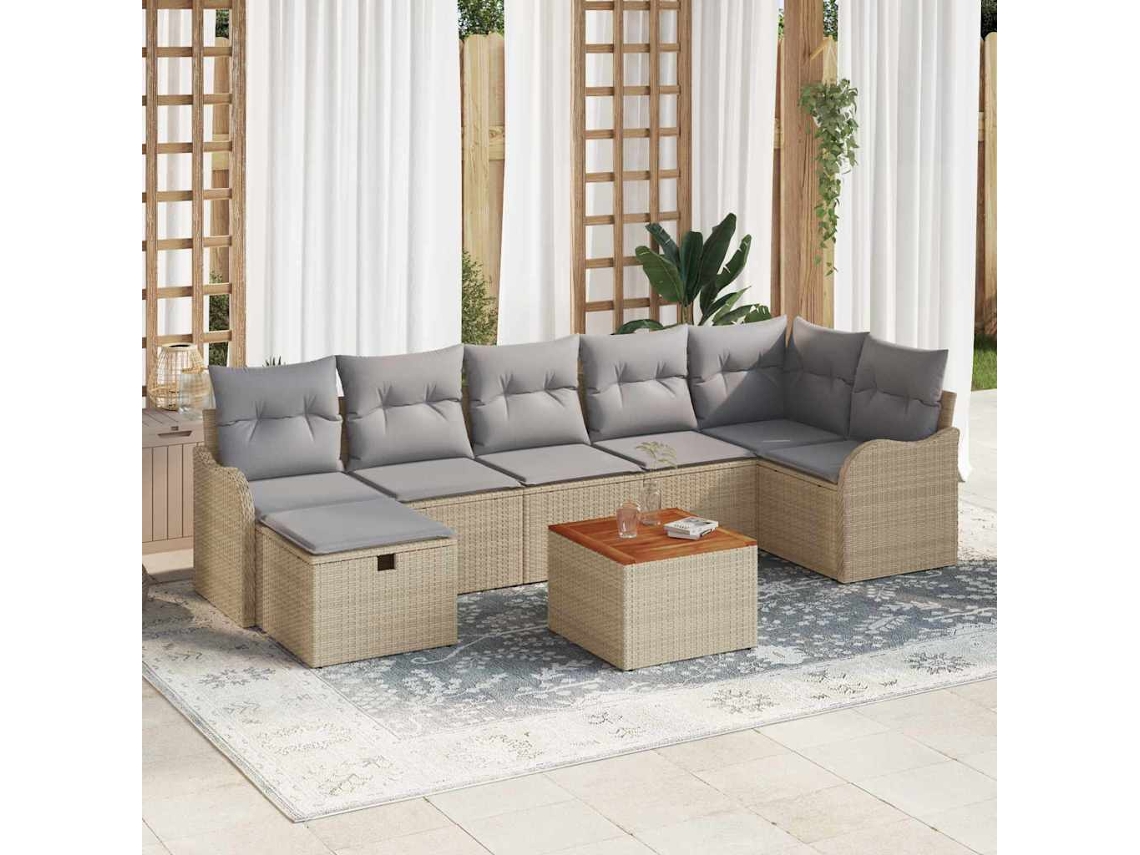 Vidaxl Conjunto De Sofá De Jardim 8 Unid. Bege Vime Pe