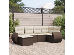 Vidaxl 6 Pcs Conjunto De Sofás Jardim C/ Almofadões Vime Pe Castanho