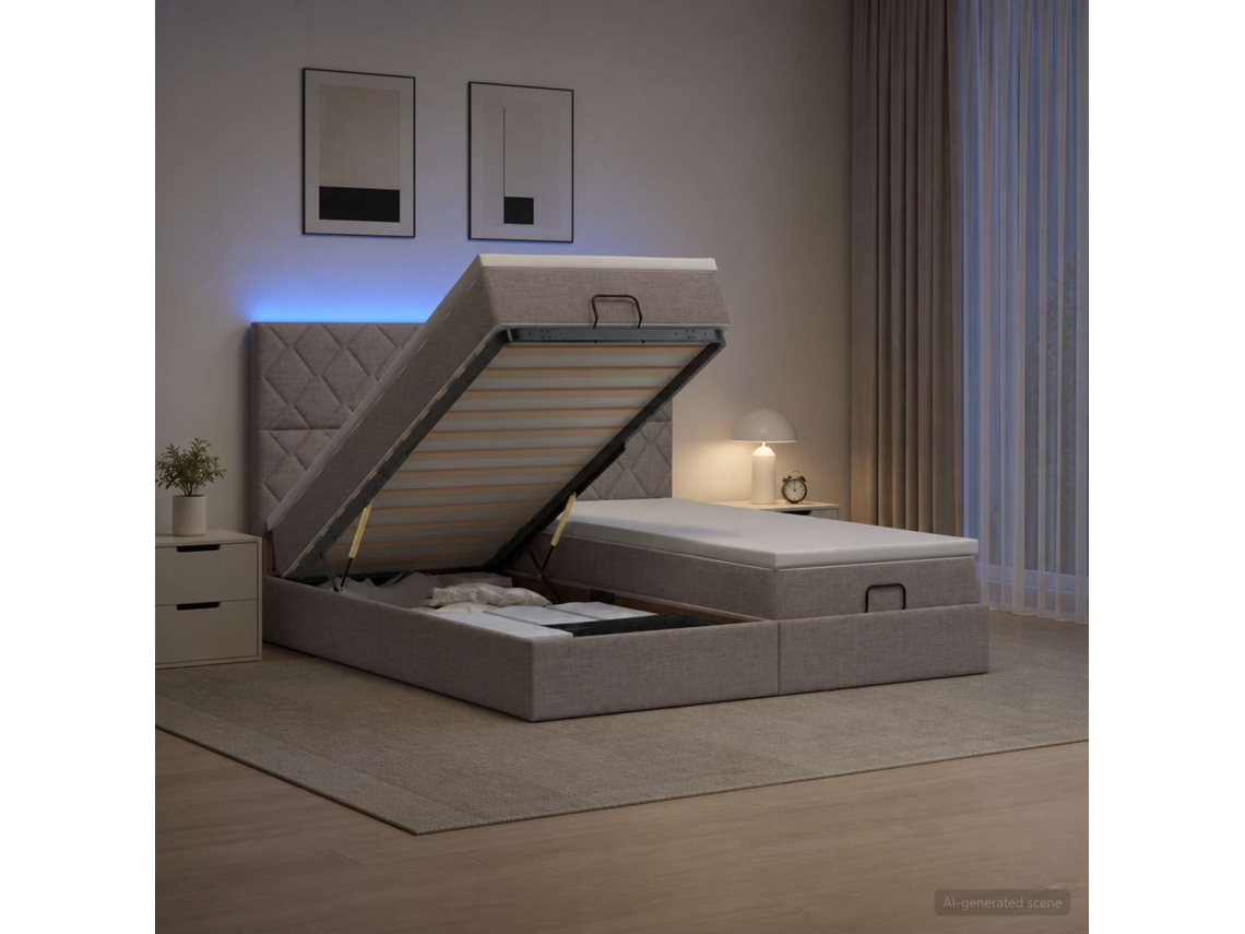 Vidaxl Cama Ottoman Com Colchão E Led Cinzento-acastanhado Tecido