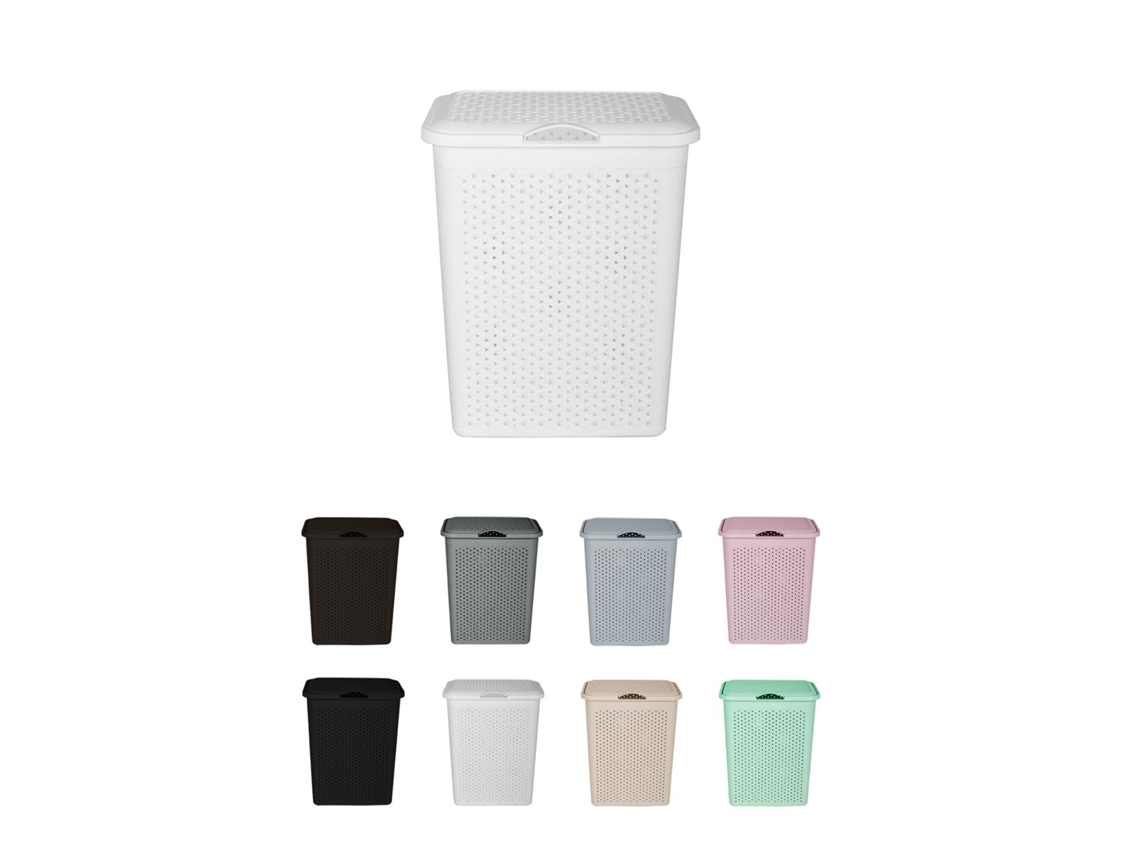 Cesto Para La Colada 38l De Plástico Con Asas - Cubo Ropa Sucia Con Tapa  49 X 39 X 30 Cm Blanco 38 Litros