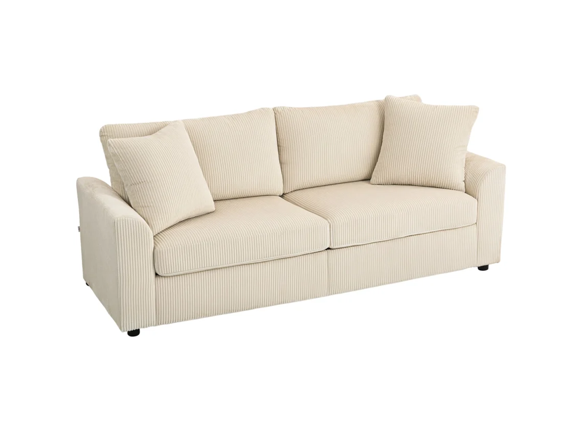 Sofá 3 Lugares Poliéster Cor Creme Branco 212x80x88 Cm Homcom