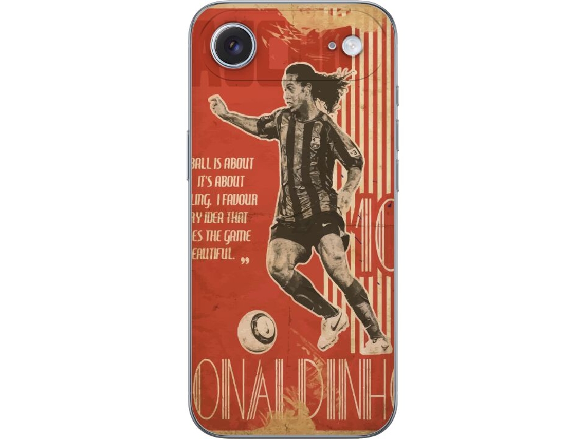 Capa Para Celular Compatível Com Apple Iphone Air. Imagem Retrô De Ronaldinho Com Domínio De Bola E Gráficos Clássicos De Futebol Em Cores Quentes.