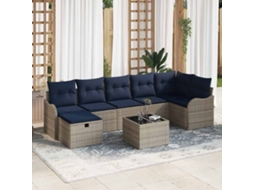 Vidaxl Conjunto De Sofás Com Almofada Cinza E Azul Marinho Vime Pe