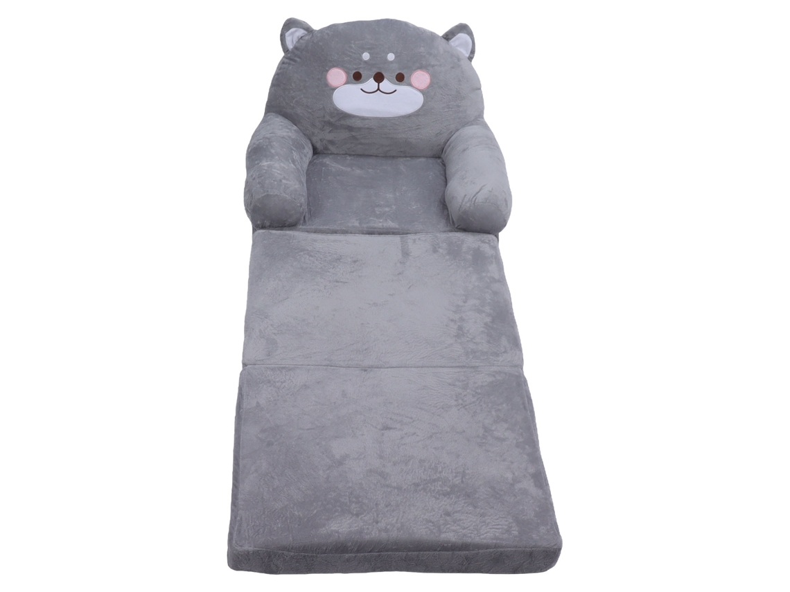 Sofá infantil cachorro cinza cartoon dobrável com alças ampla poltrona toddler confortável S/MARCA