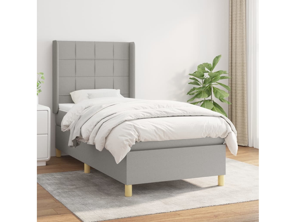 Vidaxl Cama Com Molas/colchão 100x200 Cm Tecido Cinzento-claro