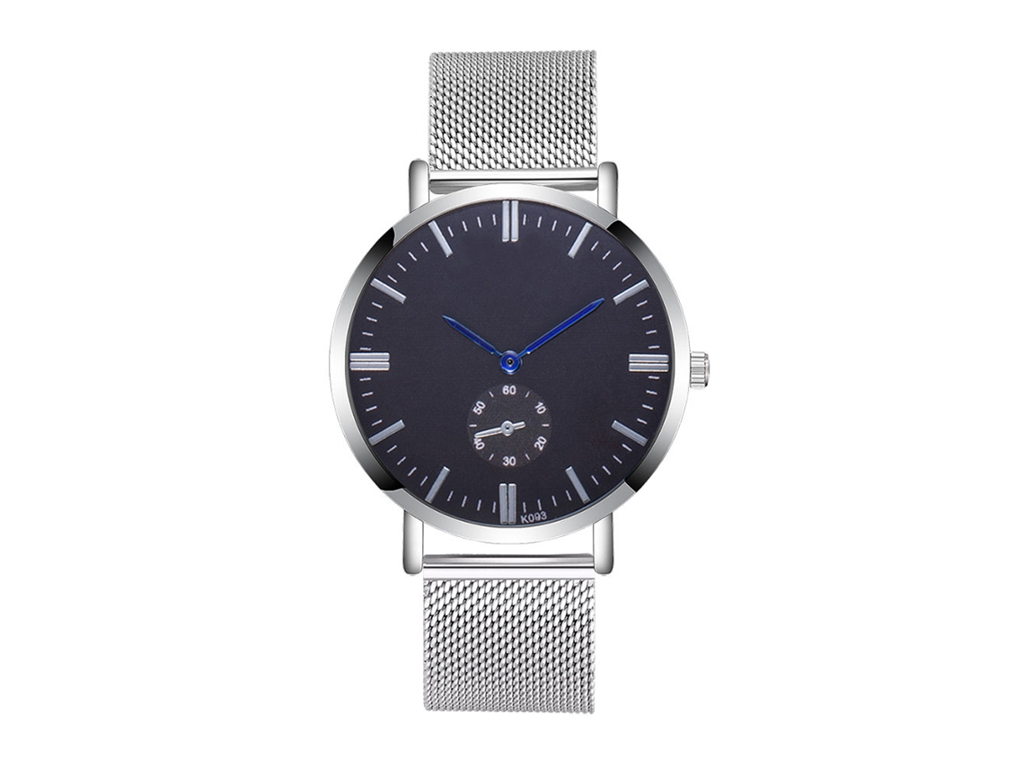 Relógio Masculino de Quartzo com Pulseira de Malha Prateada e Face Preta