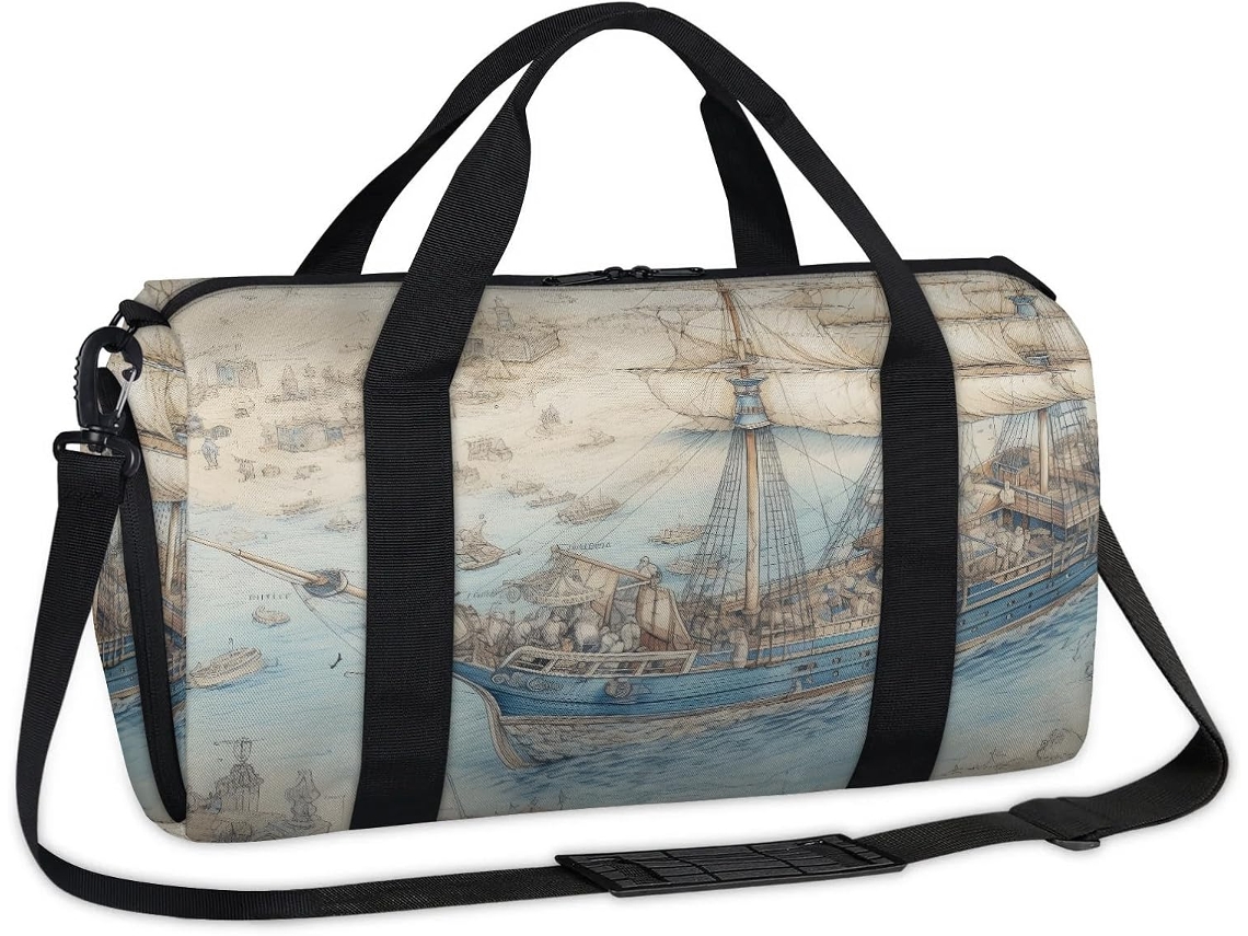 Bolsa Esportiva Vintage com Carta Náutica Bolsa de Fim de Semana Casual Bolsa de Viagem para Academia Pa