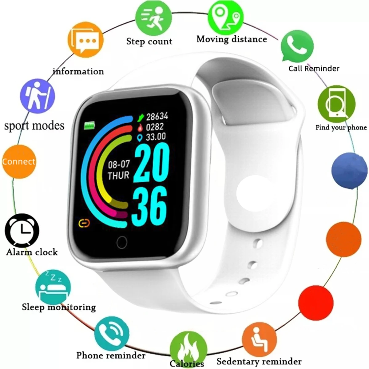 Pulseira Prateada com 7 Pulseiras, Ecrã Amoled 1,52", Monitor Cardíaco, Resistente à Água MDUG