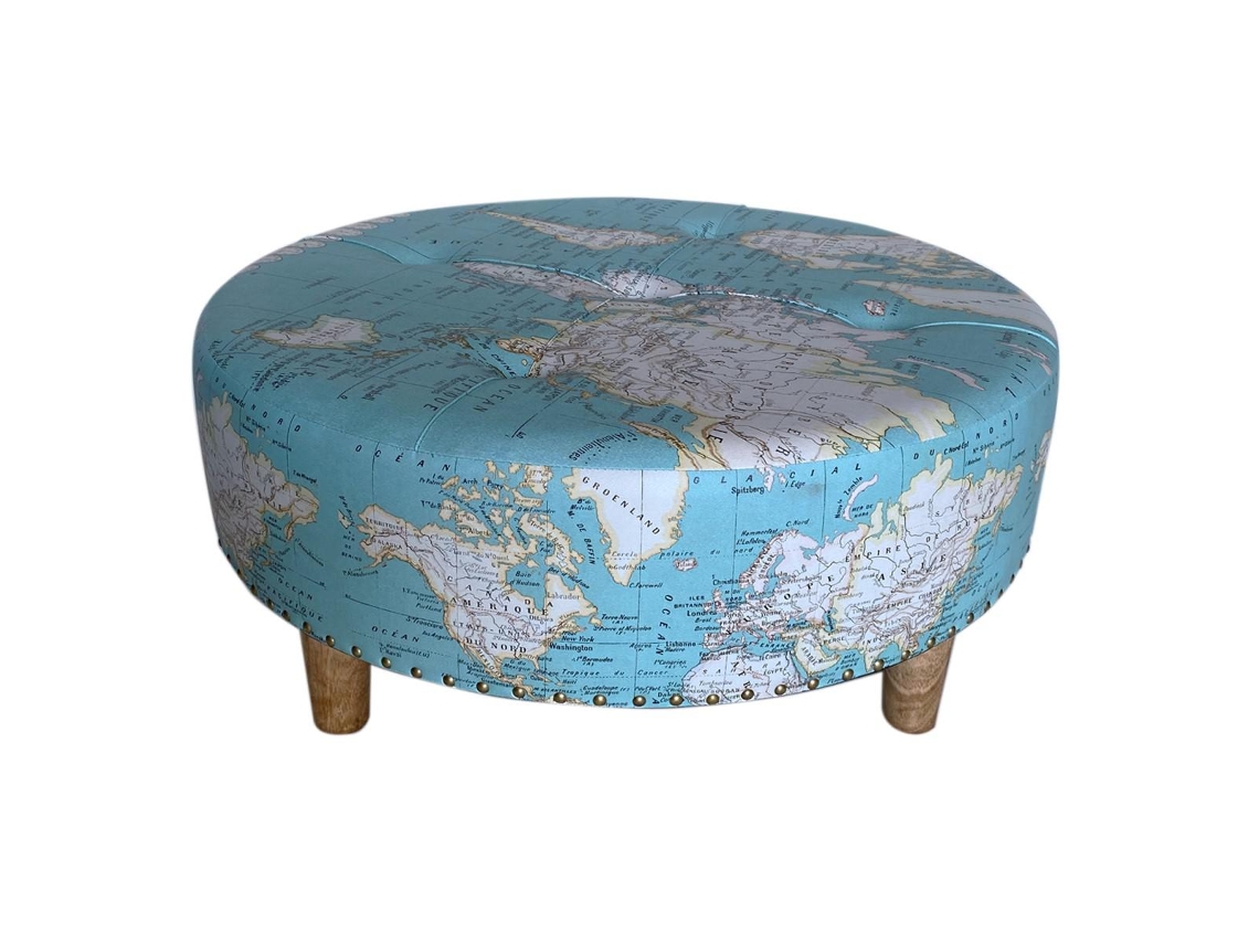 Mdf Taburete e Mapa Do Mundo de Mdf e Pvc 33X80X80Cm Azul