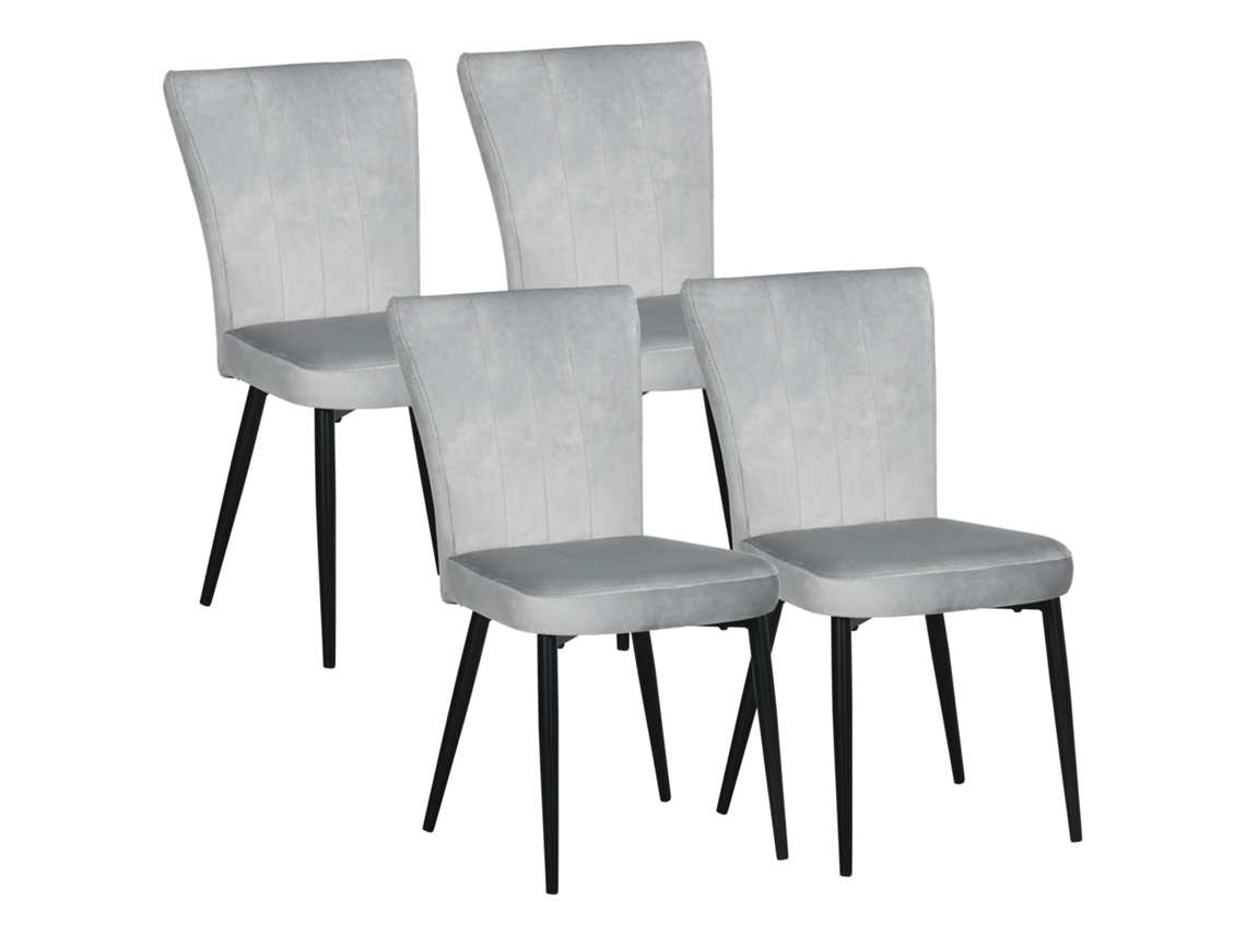 Conjunto De 4 Cadeiras De Jantar, Cadeiras Decorativas Para Cozinhas E Salas De Jantar, Conjunto De Cadeiras, Aparência De Veludo, Cinza Claro + Preto