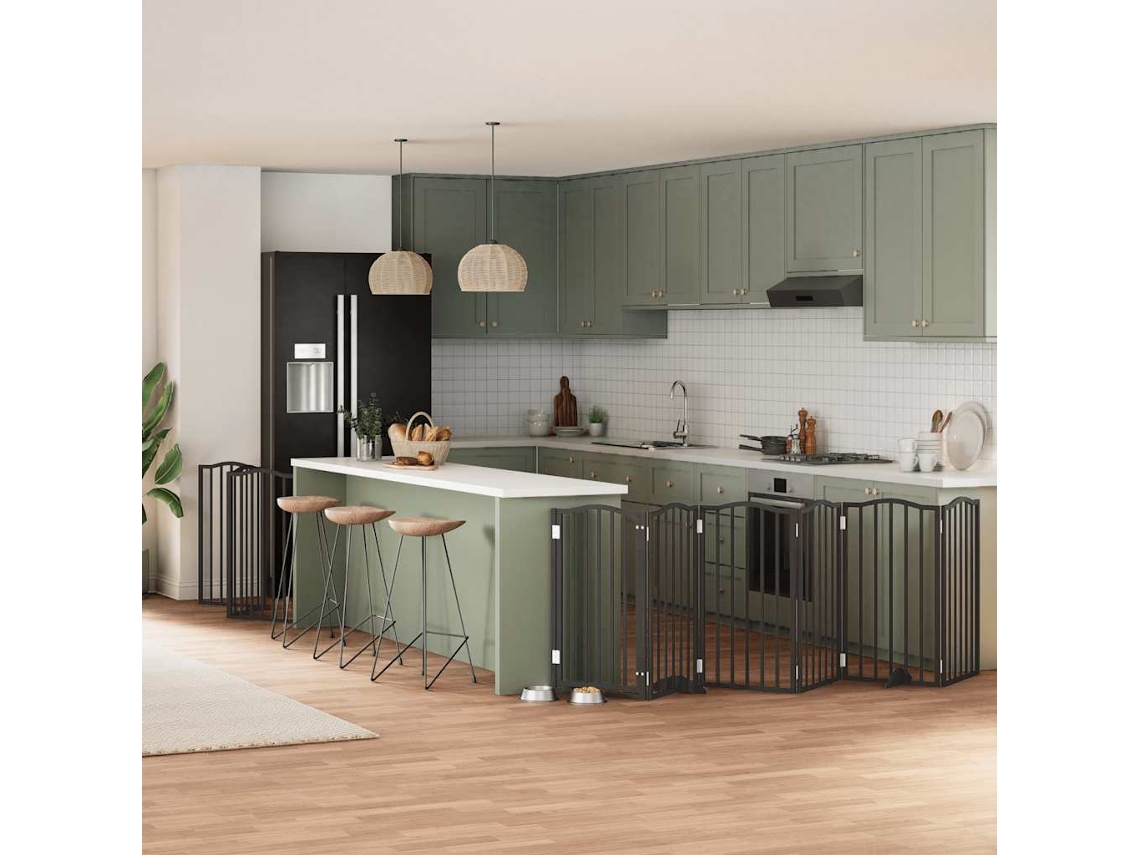 Vidaxl Portão P/ Cães Com Porta Dobrável 9 Painéis 450 Cm Álamo Preto