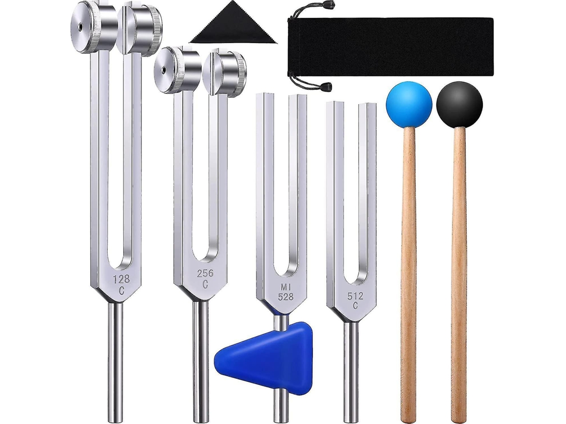 Conjunto de 4 Diapasões com Martelo para Vibração Sonora ys AQUAFORGE (128 Hz, 256 Hz, 512 Hz, 528 Hz)