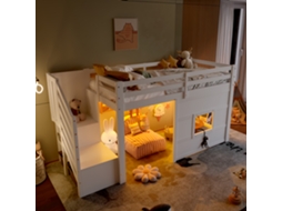 Cama Mezanino 90x200 Cm, Escada, Janelas, Madeira, Branca VSOGA
