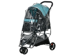 Carrinho para Animais 10kg com Capa de Chuva e Cesto Azul Preto