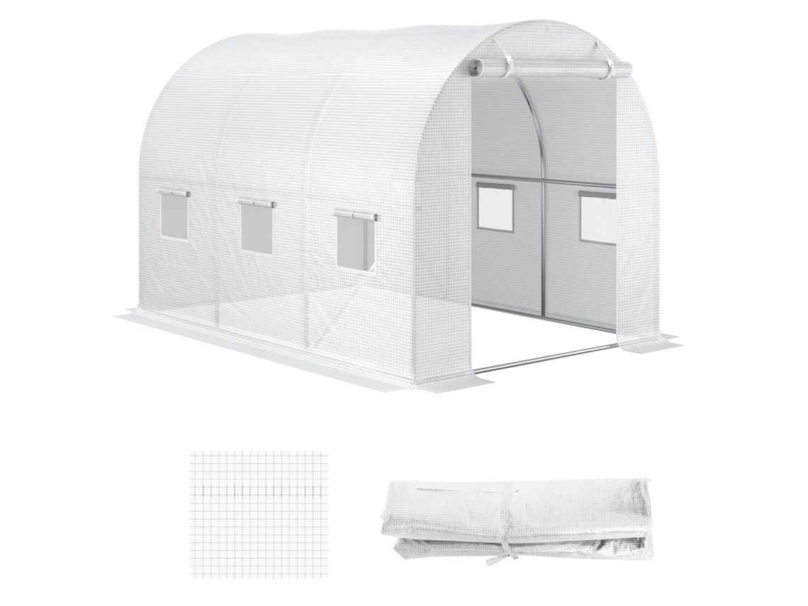 Lona Estufa 6m² Anti-uv Com 6 Janelas E Porta Rolo, Pe Branca