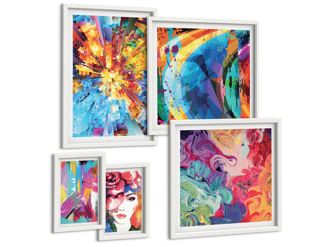 Conjunto De Pinturas Composições Coloridas Abstratas Espelharte (5 Peças)