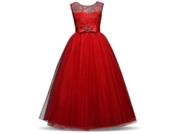 Vestido Princesa Niñas Encaje Longo Balão Talla 14 anos Vermelho S/MARCA