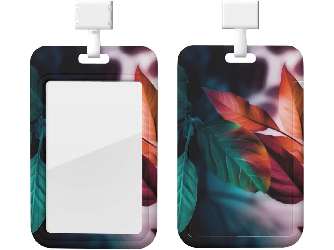 Porta-cartões Crachá com estampa floral, núcleos verticais, com cordão, camada plástica impermeável, ideal para cartões.
