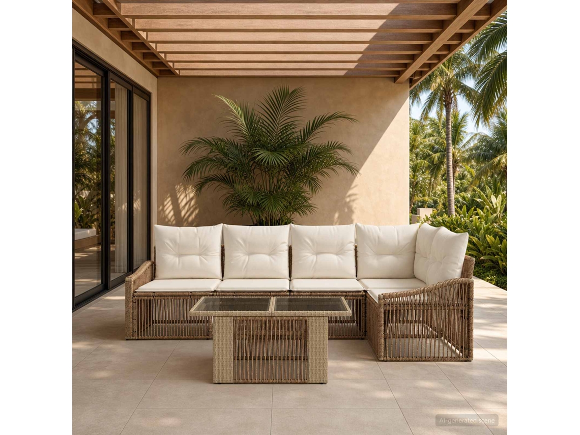 Vidaxl Conjunto De Sofá De Jardim 6 Unid. Bege E Branco Creme Vime Pe