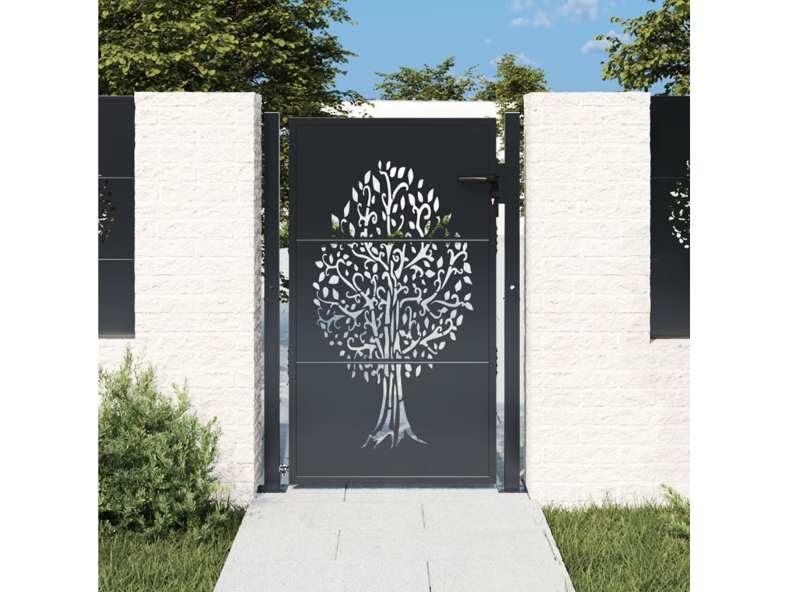 Portão De Jardim 105x155 Cm Aço Design de Árvore Antracite Wsd898279 Adorável Casa