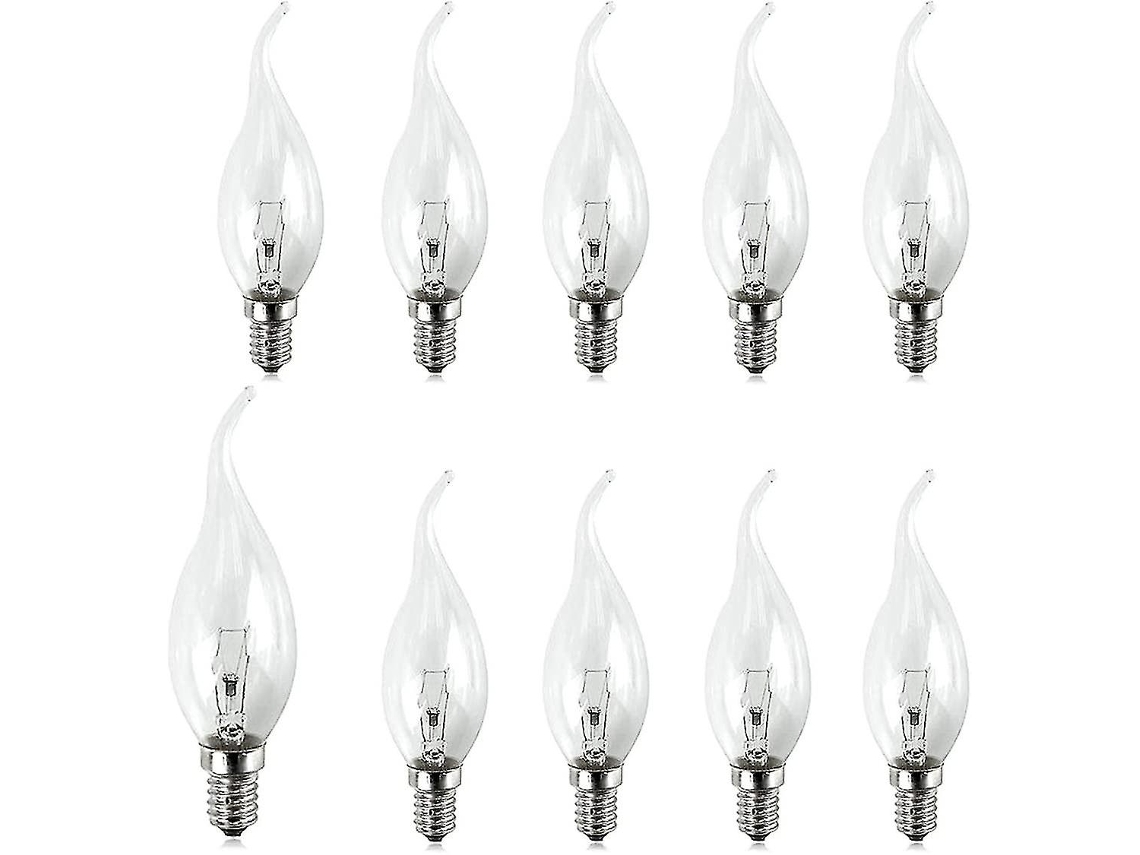 Rebe 10 Lâmpadas de Velas Parafusadas Pequenas 25w E14 240v Ponta de Chama Clara Vida Útil 5000h A++ e para Lâmpadas Punta Curvada 25w