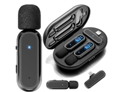 Microfone Sem Fio Adequado Para Iphone E Ipad, Com Estojo De Carregamento, Lapela, Plug Play, 12h 800mah, Trigo Duplo Aquaforge