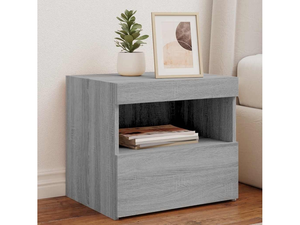 Vidaxl Mesa De Cabeceira Com Luzes Led 50x40x45 Cm Cinzento-sonoma