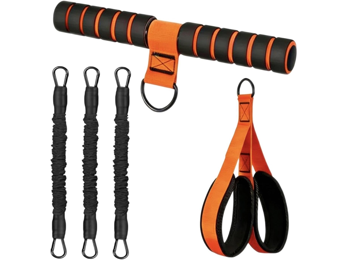 Faixa Elástica De Resistência Com Pedal E Alça Para Exercícios Abdominais, 3 Tubos | Ergonômica Em Casa