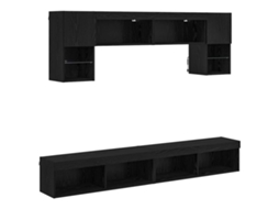 Painel de TV de parede com LED, 6 peças, Carvalho Preto, EXCLUSIVO DA MAISON