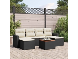 7 Pcs Conjunto De Sofás P/ Jardim C/ Almofadões Vime Pe Preto Dkd Home Decor