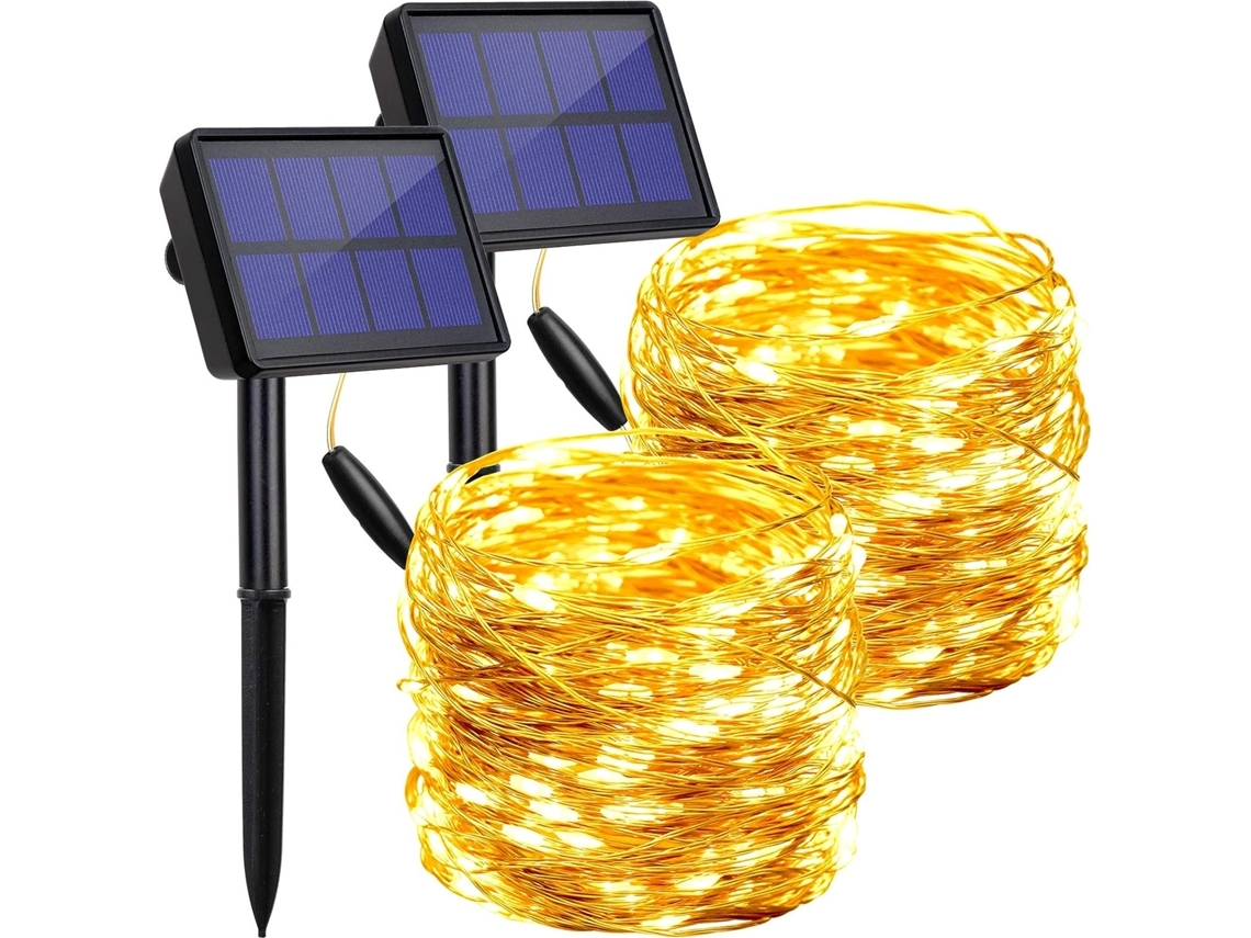 Luzes Solares Ao Ar Livre À Prova D'água 2 Pacotes Cada 72 Pés 200 Leds Luzes De Fada Movidas A Energia Solar Com 8 Modos*