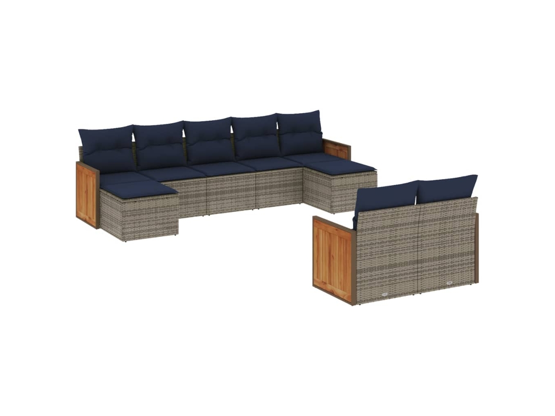 Conjunto de Sofá de Jardim, 9 Peças, Almofadas, Rattan Cinza MAISON EXCLUSIVE
