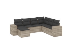 Conjunto de 7 Sofás de Jardim com Almofadões Vime Pe Cinzento Claro MAISON EXCLUSIVE (7 pcs)