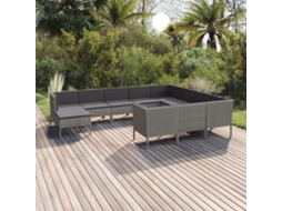 Vidaxl 11 Pcs Conjunto Lounge De Jardim C/ Almofadões Vime Pe Cinzento