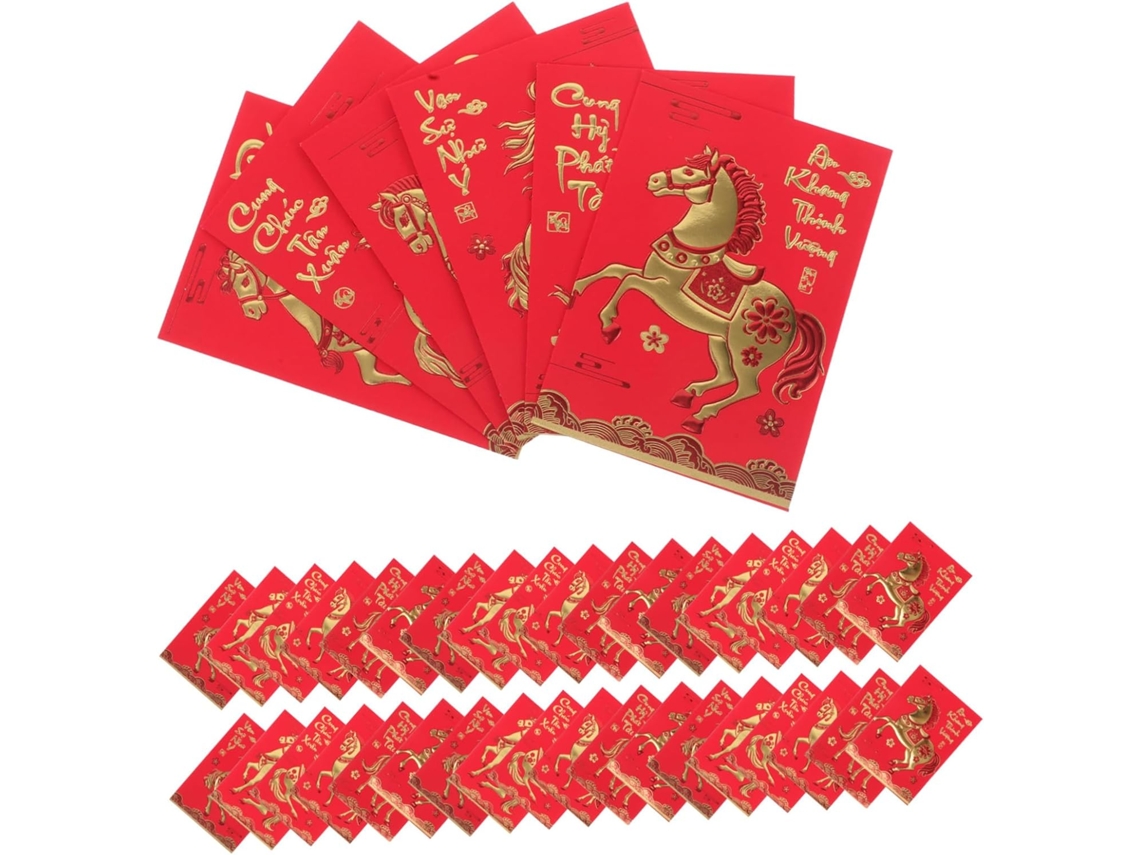 360 Envelopes Chineses Do Ano Do Cavalo- Pacotes Criativos De Dinheiro Da Sorte Com Texto Vietnamita Para