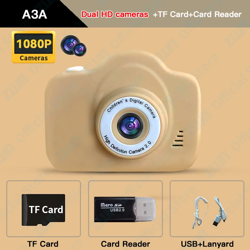 (cáqui) Mini Câmera Digital De Brinquedo Para Crianças, Câmera Hd 1080p, Tela Colorida De 2 Polegadas