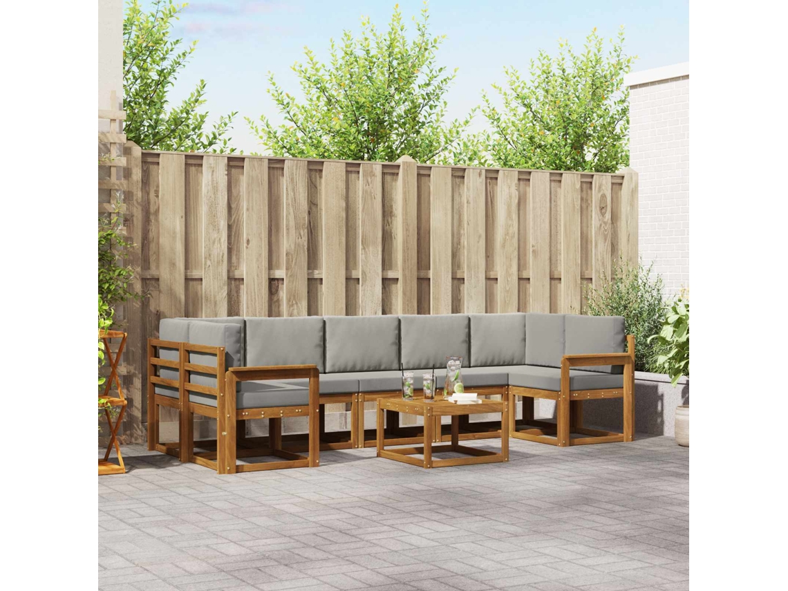 Vidaxl Conjunto De Sofás Para Exterior 8 Pcs Cinza Natural E Claro