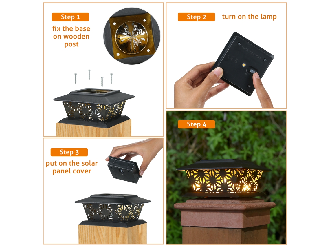 Luminárias solares para postes Tomshine 2026, branco quente, à prova d'água IP65, para postes de madeira de 3,5 x 3,5 polegadas + decoração externa (pacote com 2)