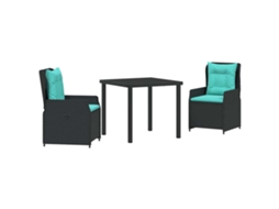 Conjunto 3 De Jantar De Jardim Vidaxl Vime Pe Preto