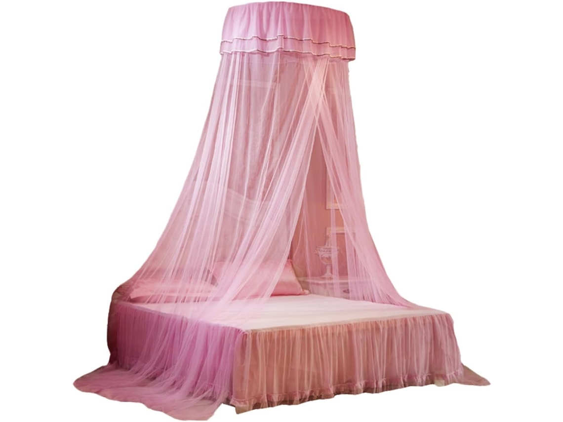 Mosquiteiro De Renda Rosa Para Pendurar Na Cama, Leve E Respirável