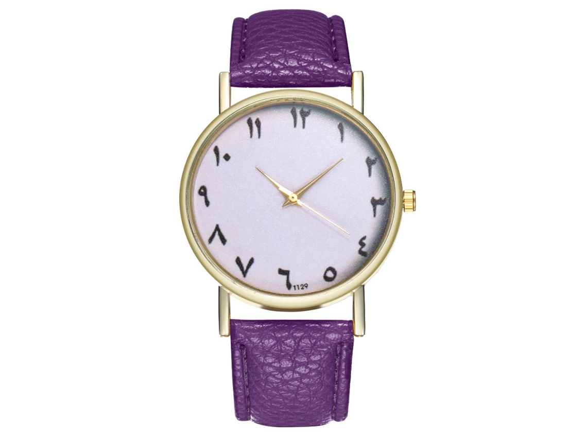 Relógio de Pulso Analógico de Quartzo com Pulseira Pu Estilo Moderno Redondo Roxo