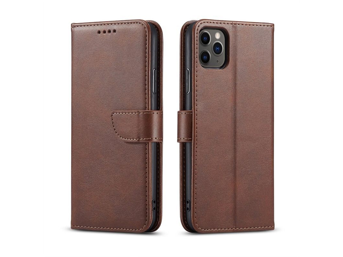 Capa flip YURU para iPhone 12 Pro Max, couro resistente a impactos e sujeira, marrom