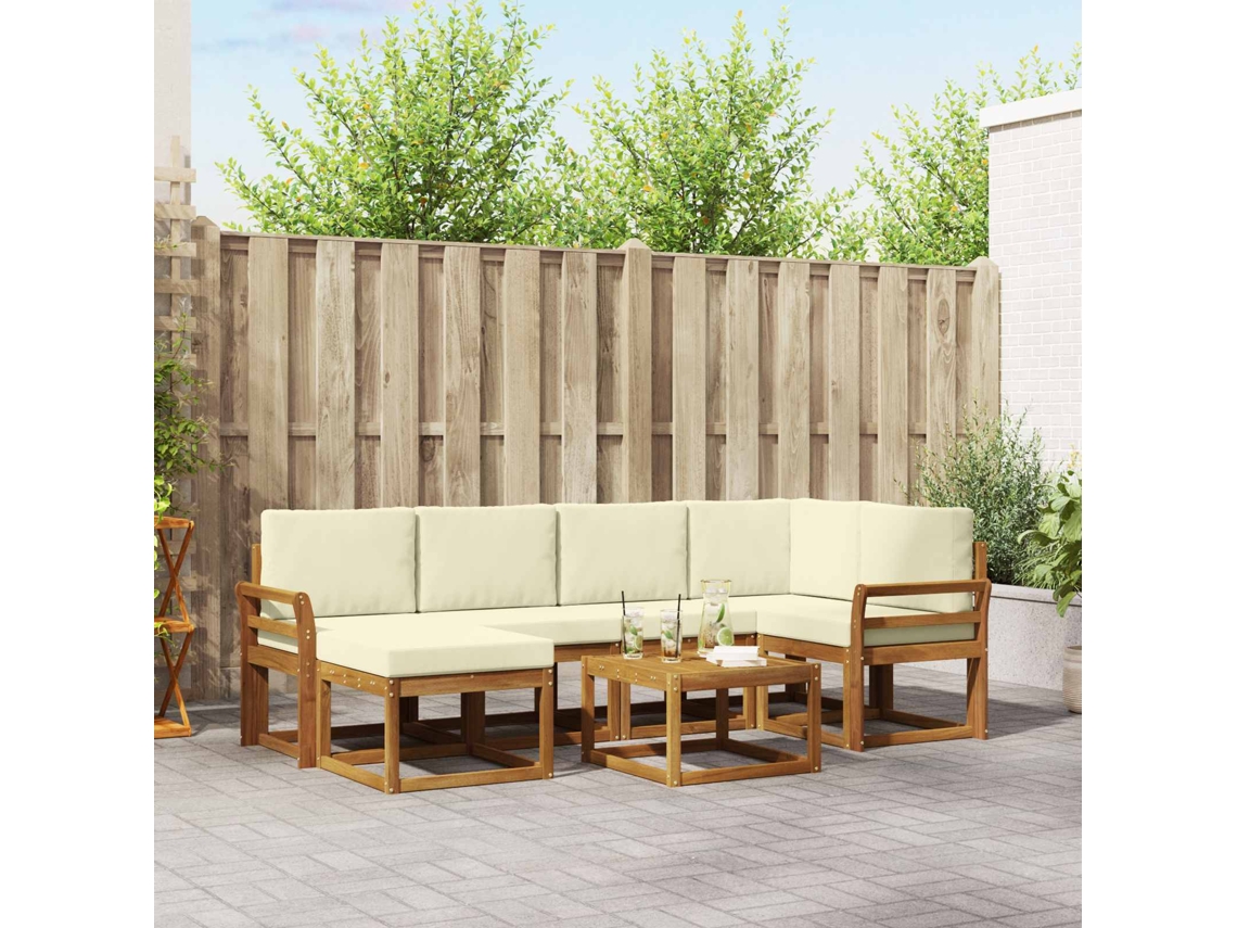Vidaxl Conjunto De Sofás Para Exterior 7 Pcs Natural E Creme
