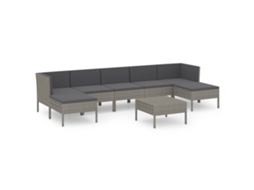 Maison Exclusive - 8 Pcs Conjunto Lounge De Jardim C/ Almofadões Vime Pe Cinzento