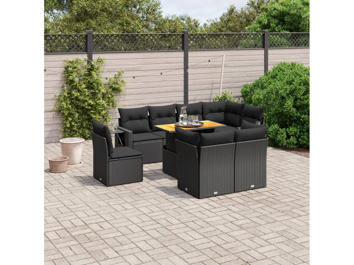 Vidaxl 9 Pcs Conjunto de Sofás P/ Jardim C/ Almofadões Vime Pe Preto
