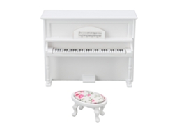 Mali piano Miniatura de Madeira Branco para Casinha de Bonecas 1:12 com Banquinho de Música