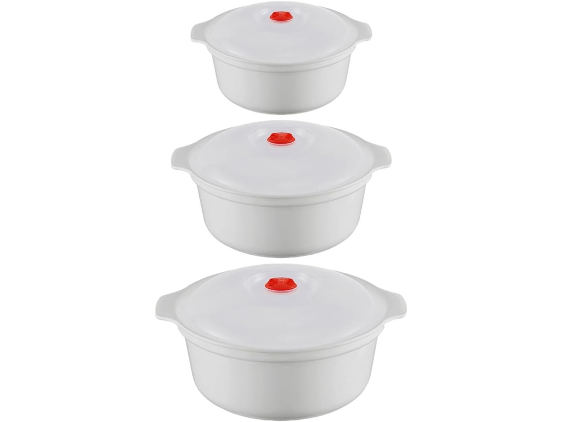 Marmita Portátil Para Micro Ondas, Em Plástico Branco, Com Tampa E Alça Dupla, Capacidade De 2400ml, Ideal Para Uso No