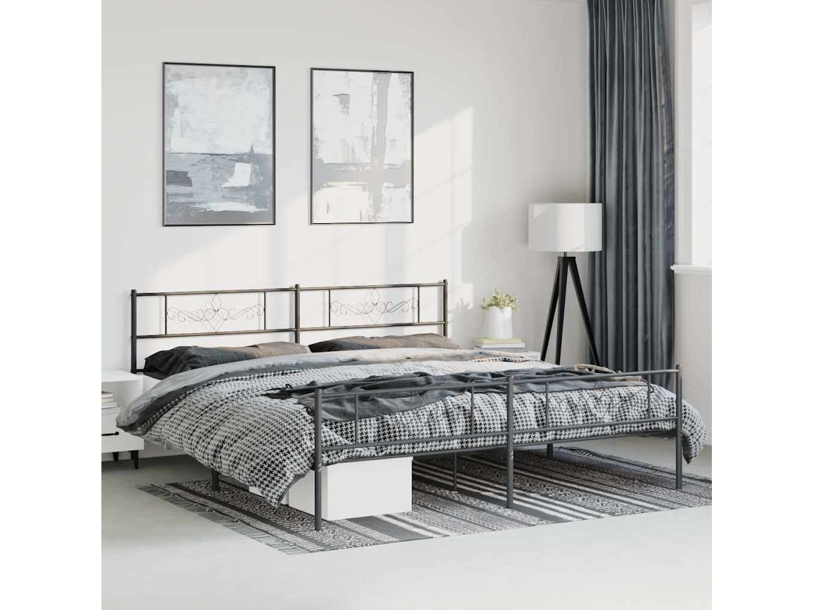 Vidaxl Estrutura De Cama Com Cabeceira E Pés 193x203 Cm Metal Preto