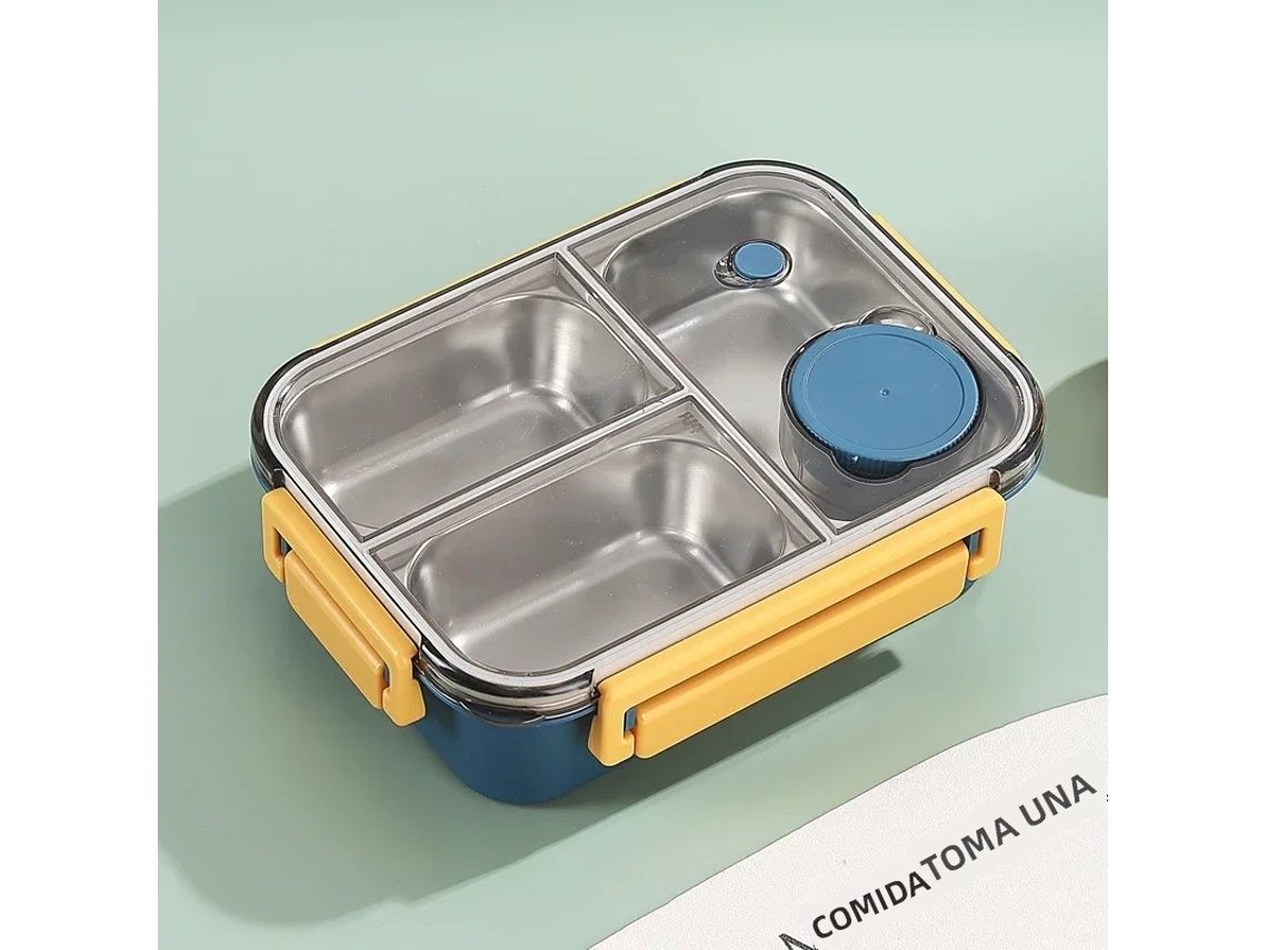 (azul, Três Compartimentos) Lancheira Em Aço Inoxidável 304, Design À Prova De Vazamentos, Acompanha Talheres, Portátil.
