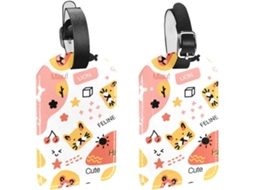 Conjunto De 2 Etiquetas Bagagem Viagem Com Alça Segurança, Com Um Design Fofo De Animais